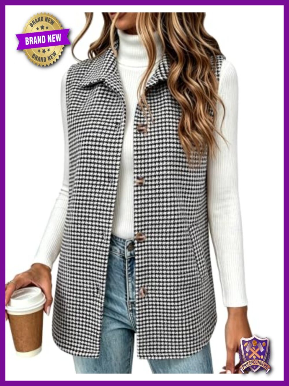 Plaid Sleeveless Button Down Vest Workwear Style for Women